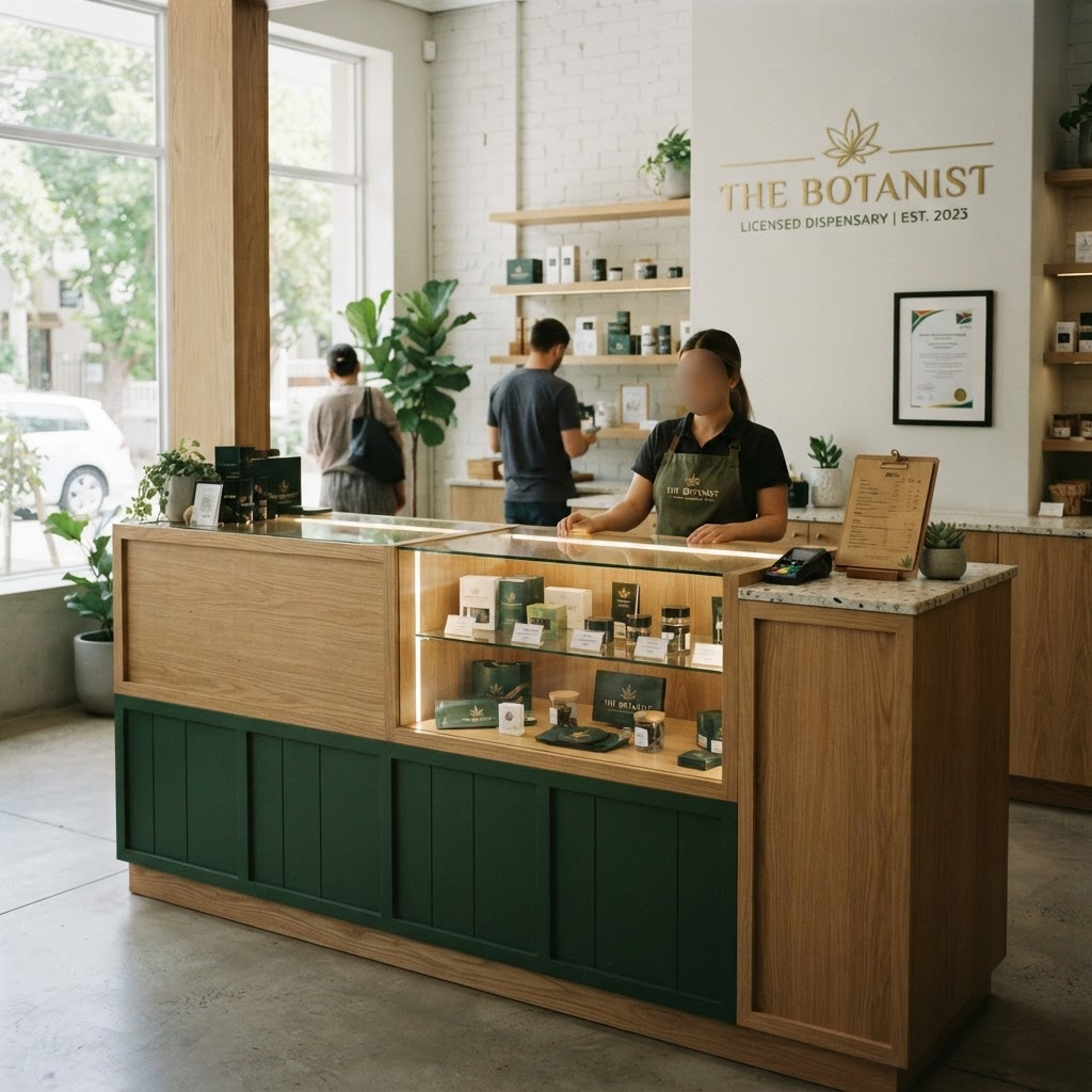 Interior of a clean modern licensed retail dispensary counter